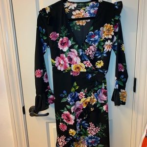 Black floral wrap dress by Ambition